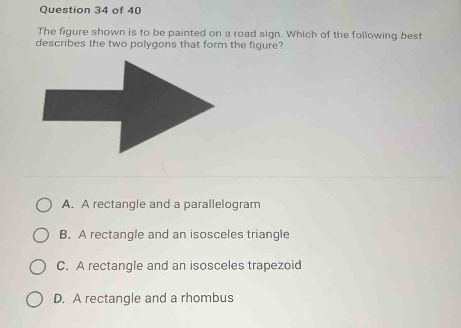 question 34 of 40 the figure shown is to be painted on a road sign. whi…