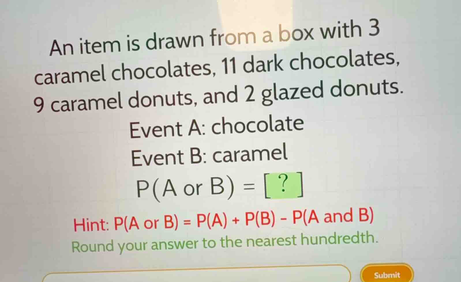 an item is drawn from a box with 3 caramel chocolates, 11 dark chocolat…