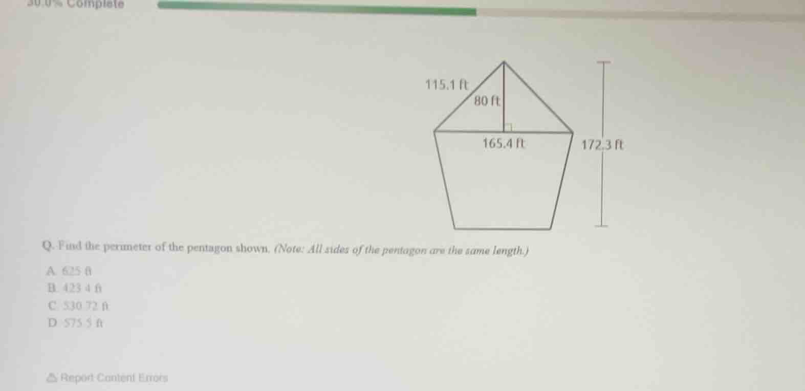 q. find the perimeter of the pentagon shown. (note: all sides of the pe…