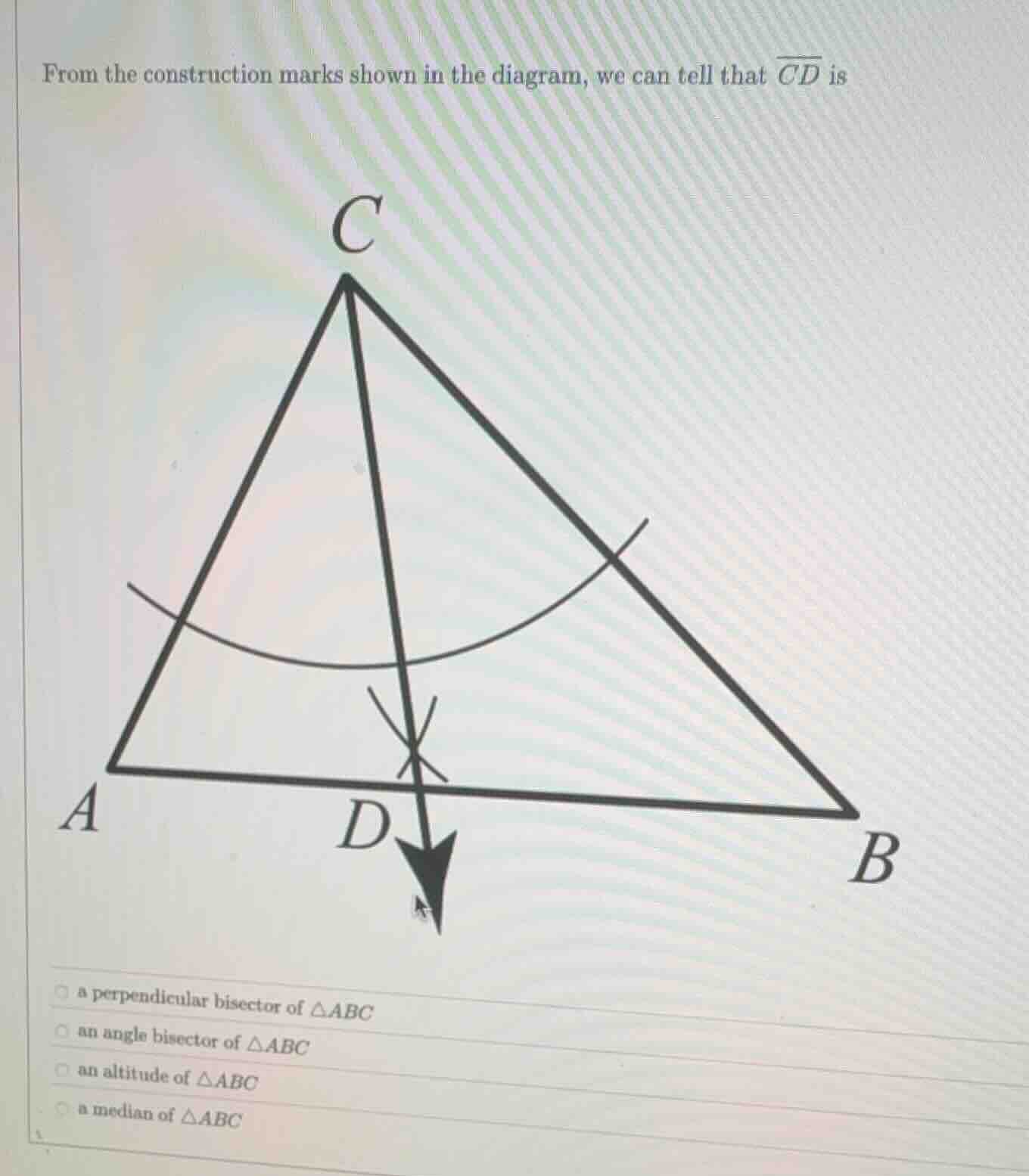 from the construction marks shown in the diagram, we can tell that \\(\…