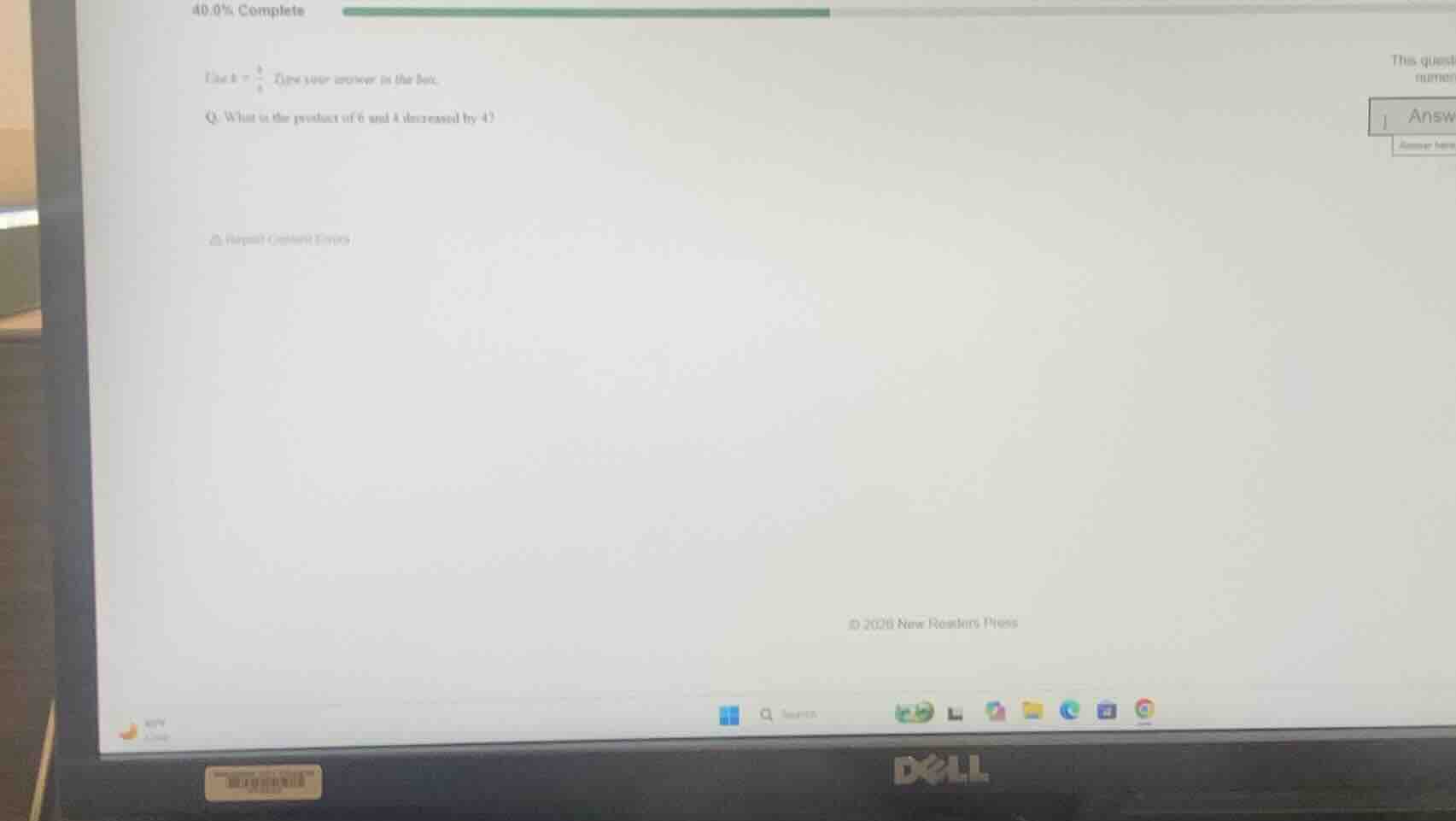 task: type your answer in the box. q: what is the product of 6 and 4 de…
