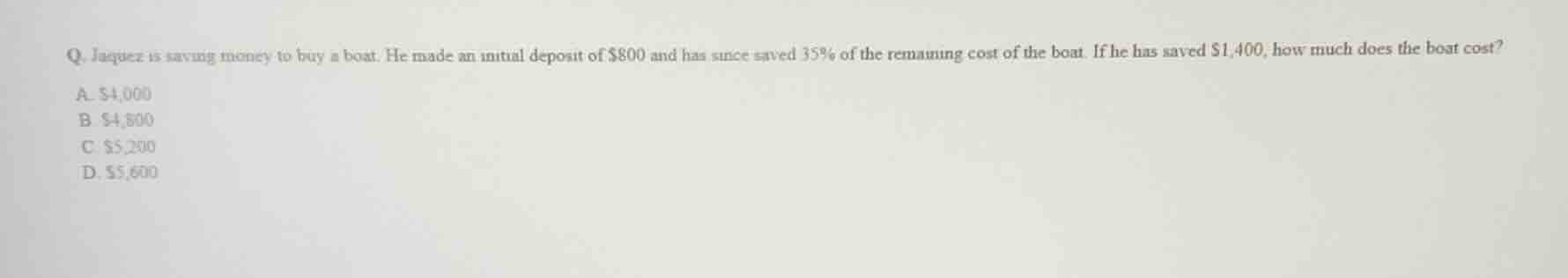 q. jaquez is saving money to buy a boat. he made an initial deposit of …