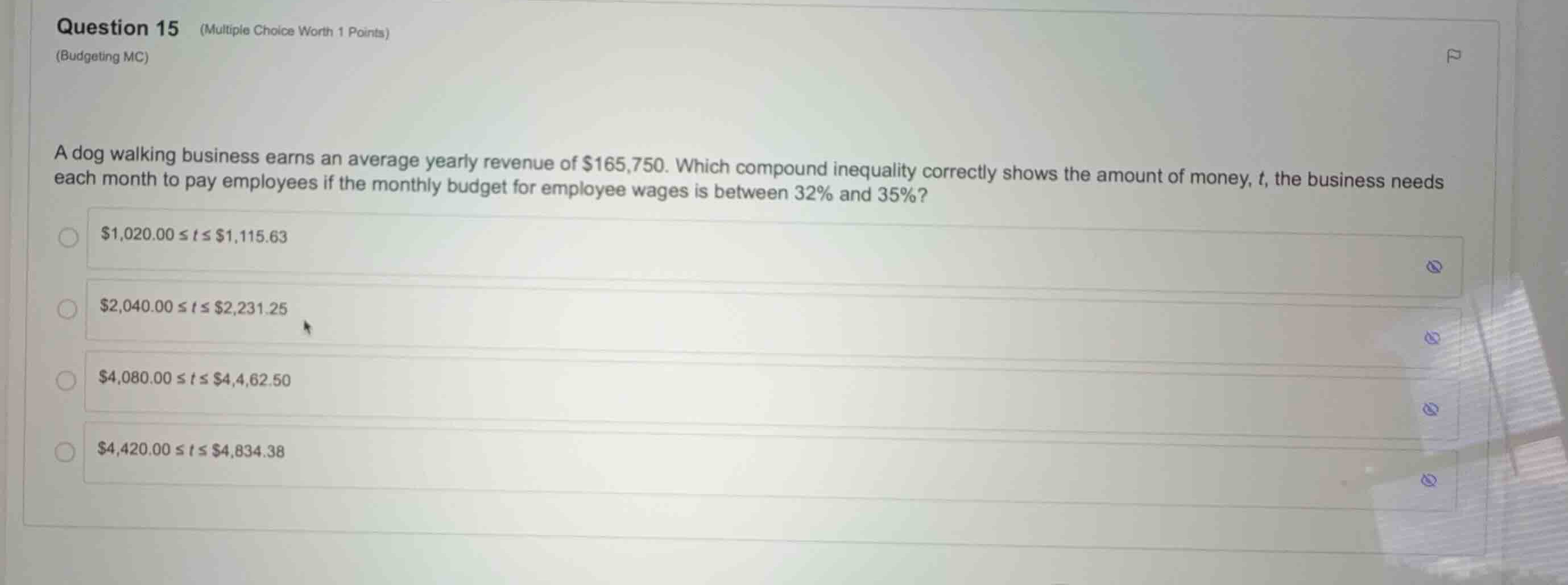 question 15 (multiple choice worth 1 points) (budgeting mc) a dog walki…