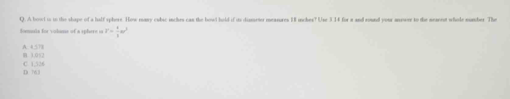 q. a bowl is in the shape of a half sphere. how many cubic inches can t…