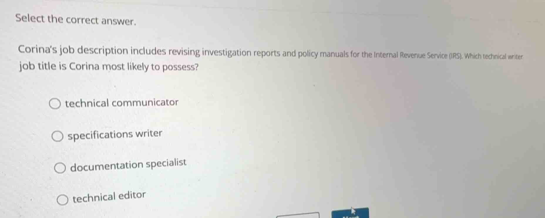 select the correct answer. corinas job description includes revising in…