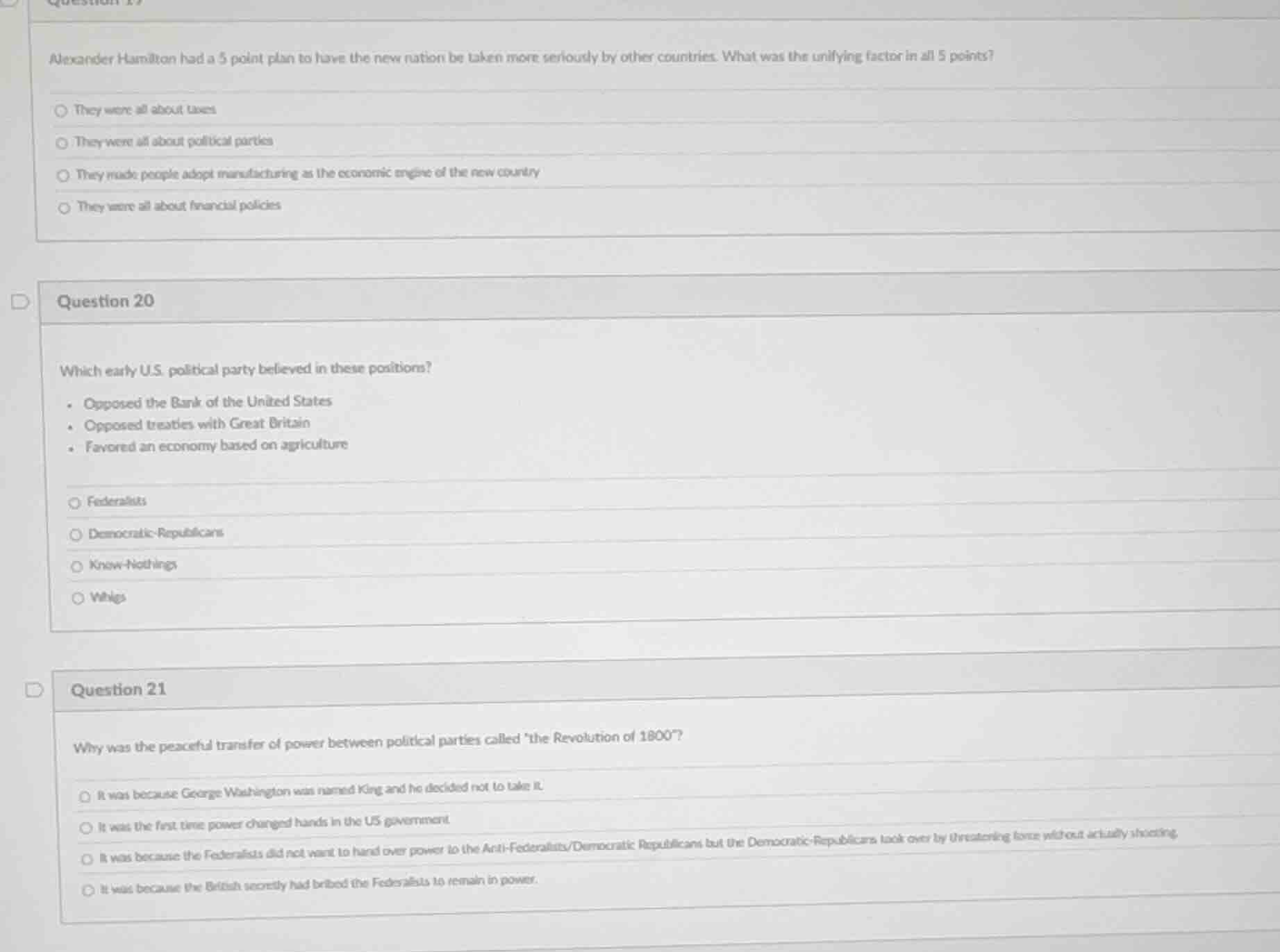 question 19 alexander hamilton had a 5 point plan to have the new natio…