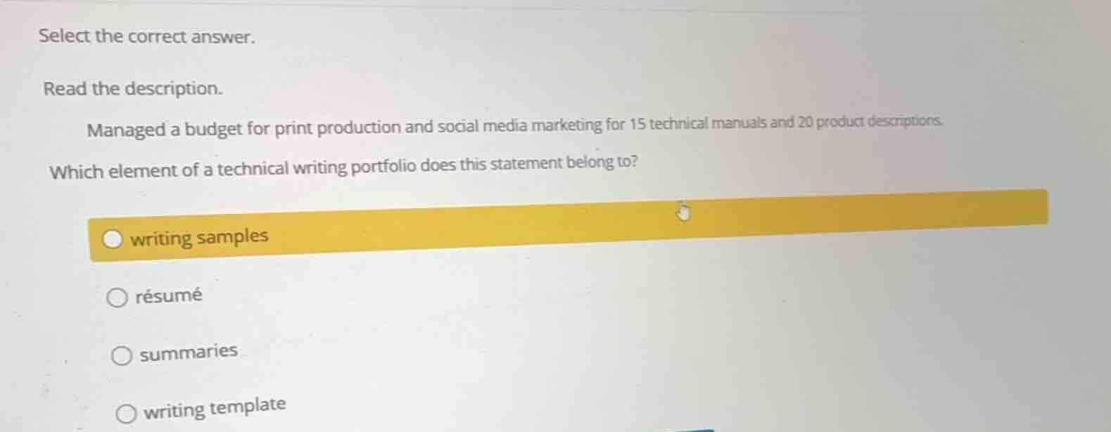 select the correct answer. read the description. managed a budget for p…