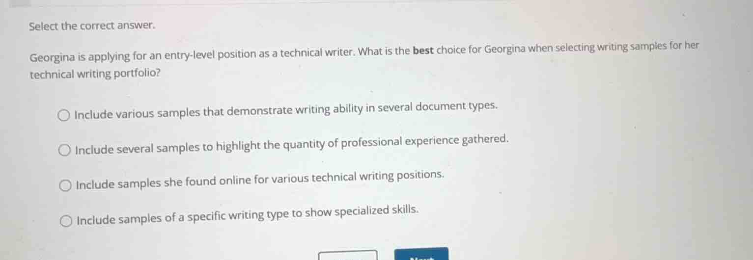 select the correct answer. georgina is applying for an entry-level posi…