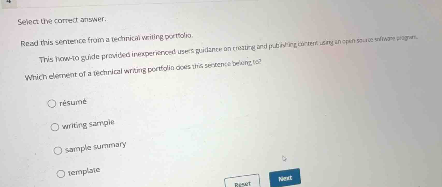 select the correct answer. read this sentence from a technical writing …