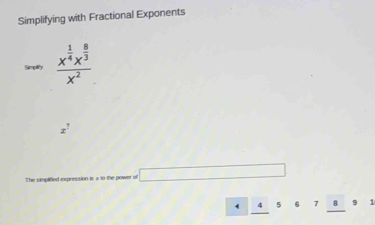 simplifying with fractional exponents simplify. \\(\\frac{x^{\\frac{1}{…