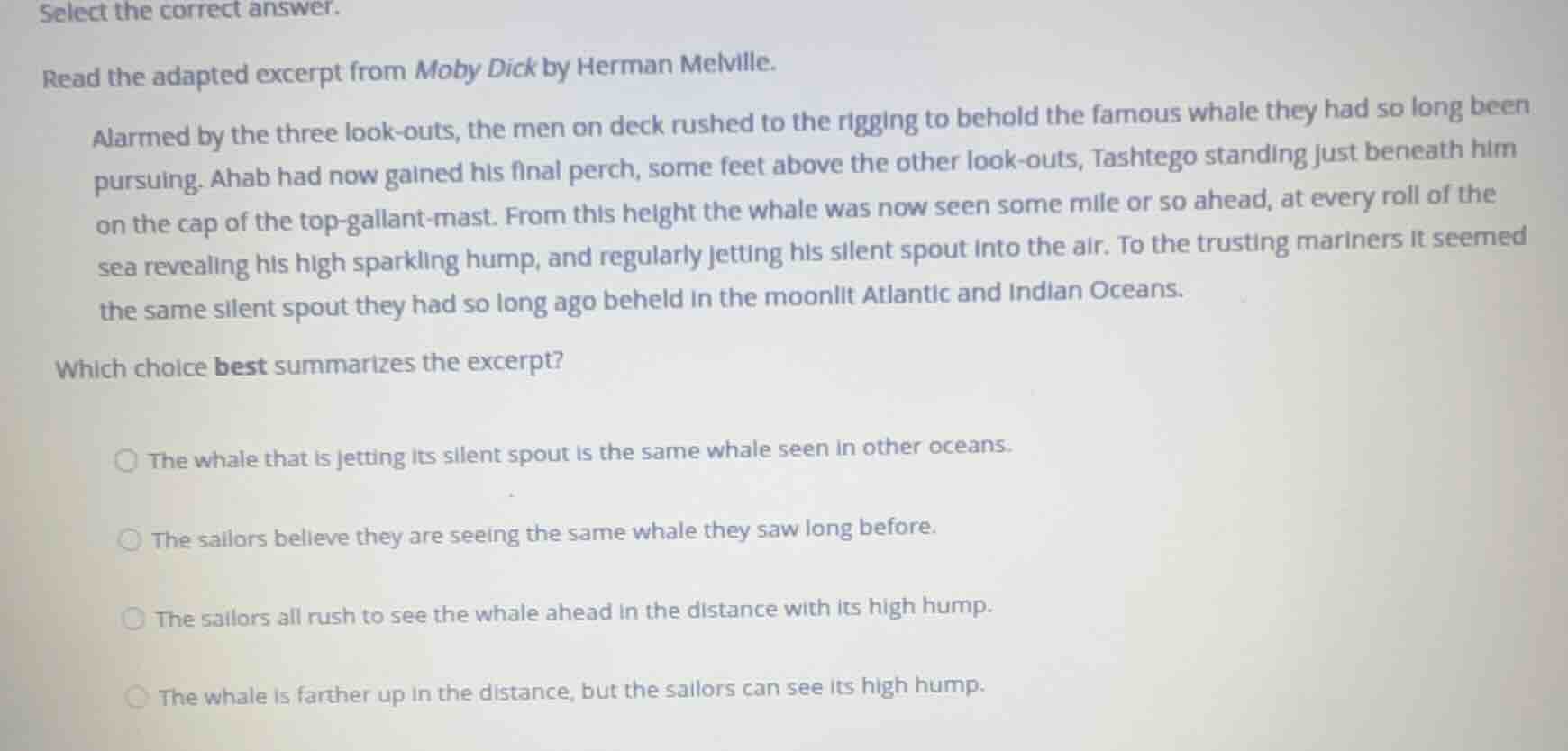 select the correct answer. read the adapted excerpt from moby dick by h…