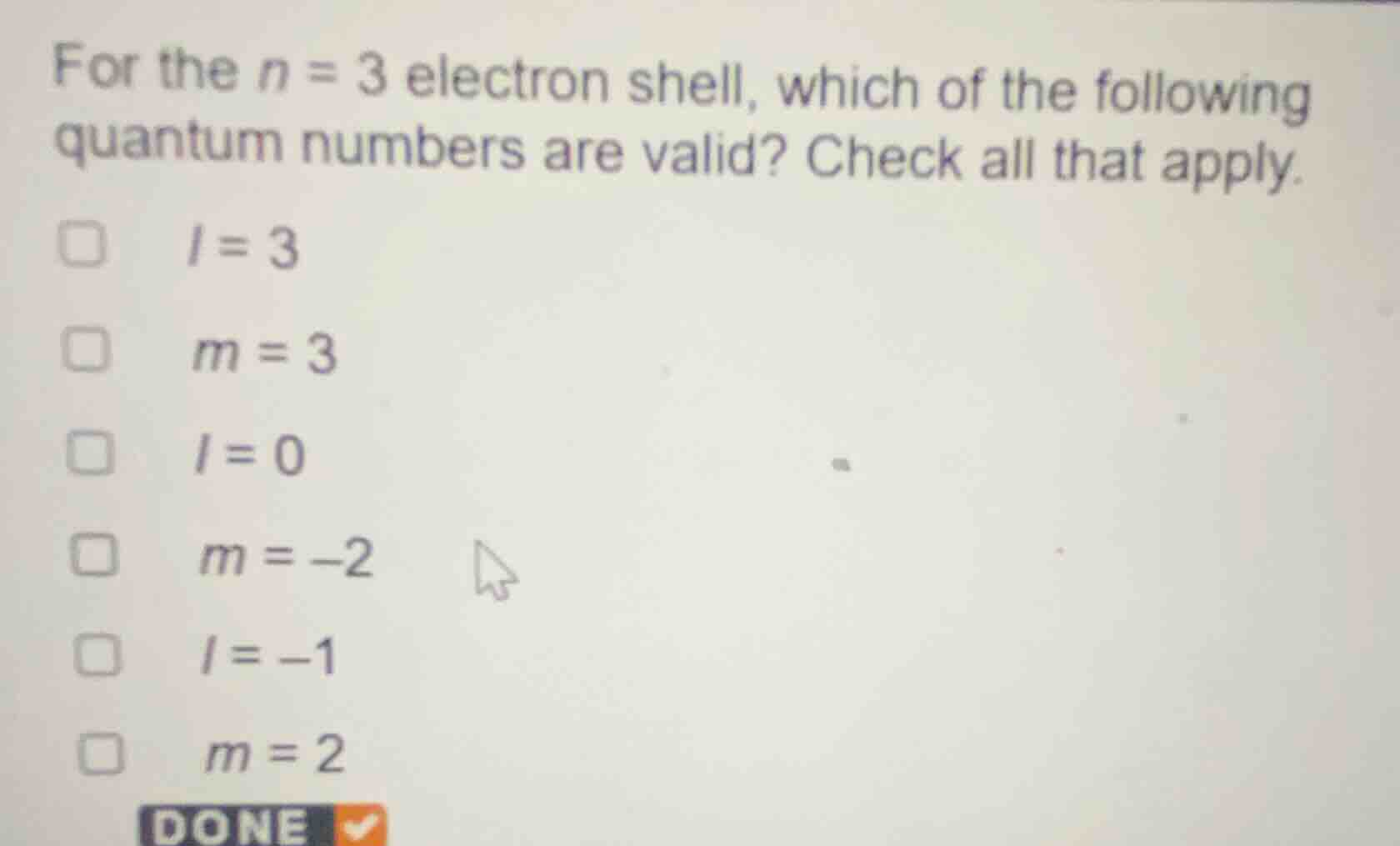 for the \\(n = 3\\) electron shell, which of the following quantum numb…
