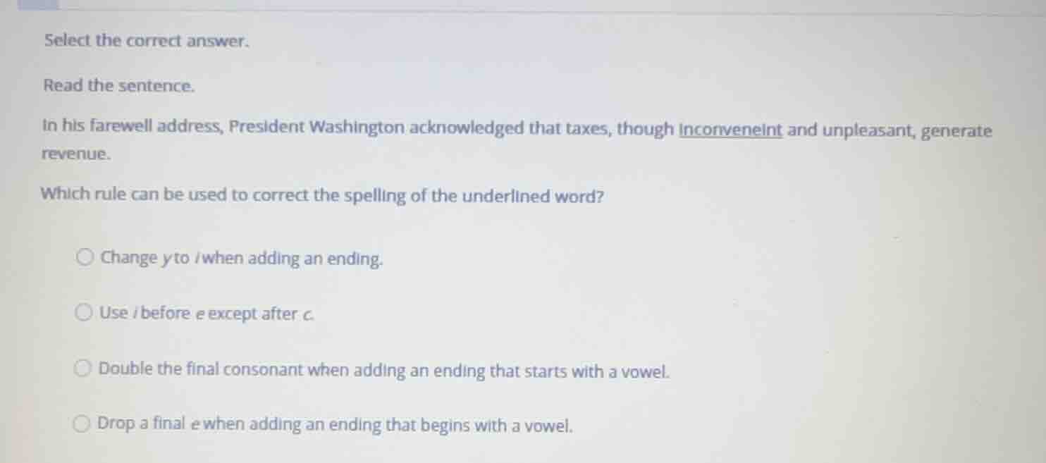 select the correct answer. read the sentence. in his farewell address, …