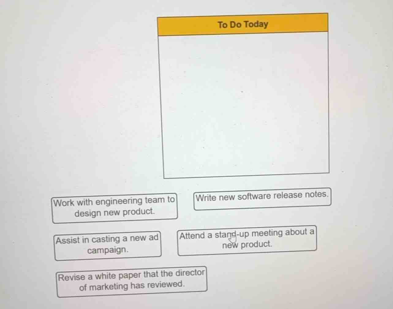 to do today work with engineering team to design new product. write new…