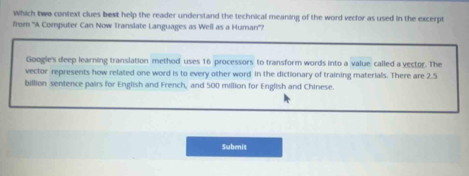 which two context clues best help the reader understand the technical m…