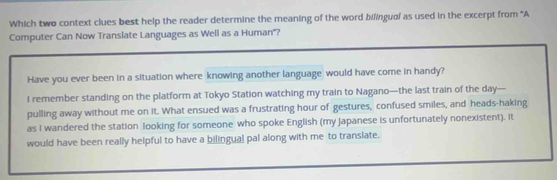 which two context clues best help the reader determine the meaning of t…