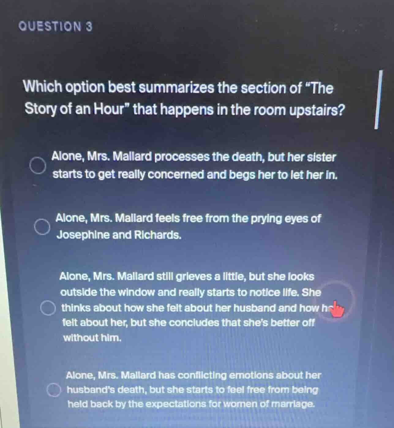 question 3 which option best summarizes the section of \the story of an…