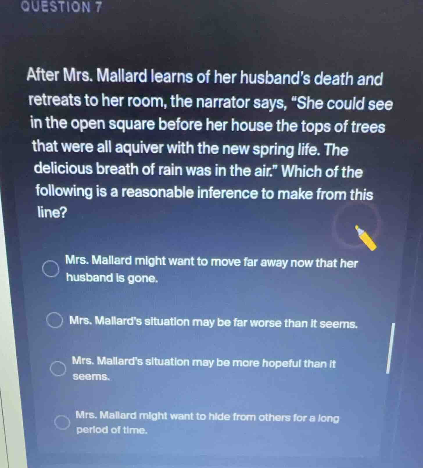 question 7 after mrs. mallard learns of her husbands death and retreats…