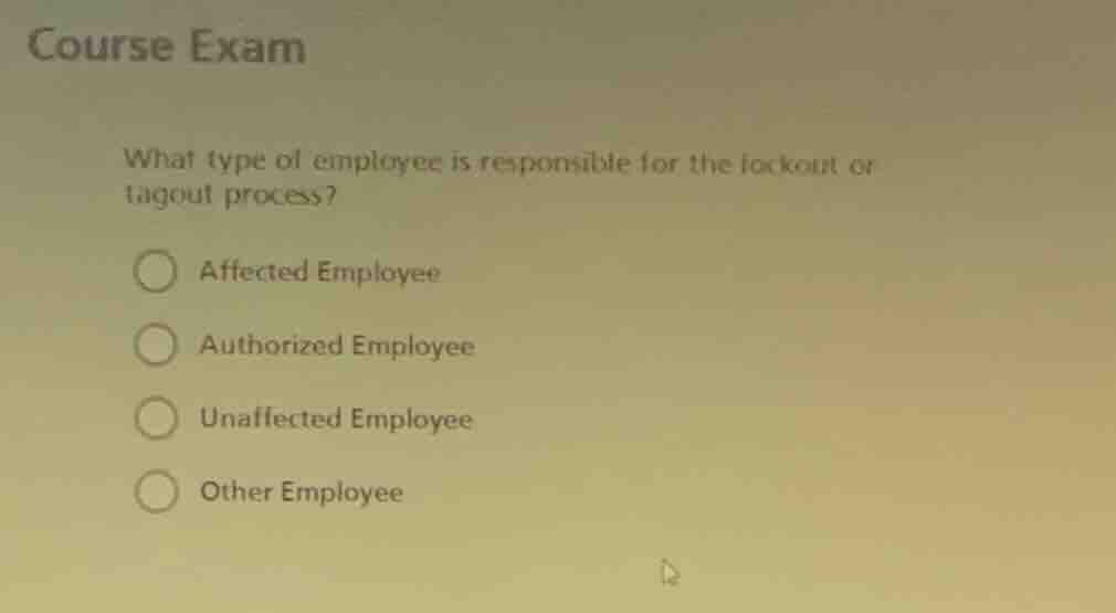course exam what type of employee is responsible for the lockout or tag…