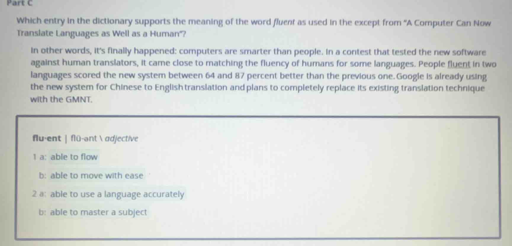 part c which entry in the dictionary supports the meaning of the word f…