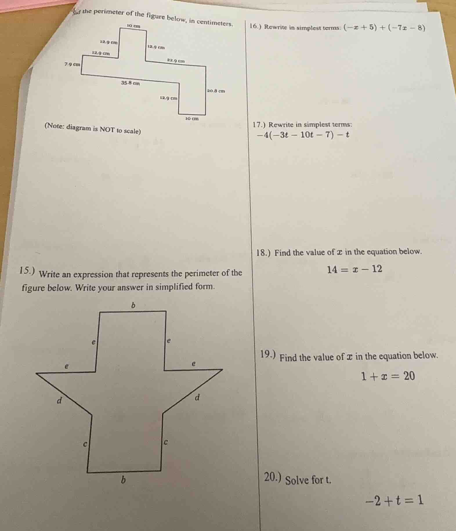 find the perimeter of the figure below, in centimeters. (note: diagram …