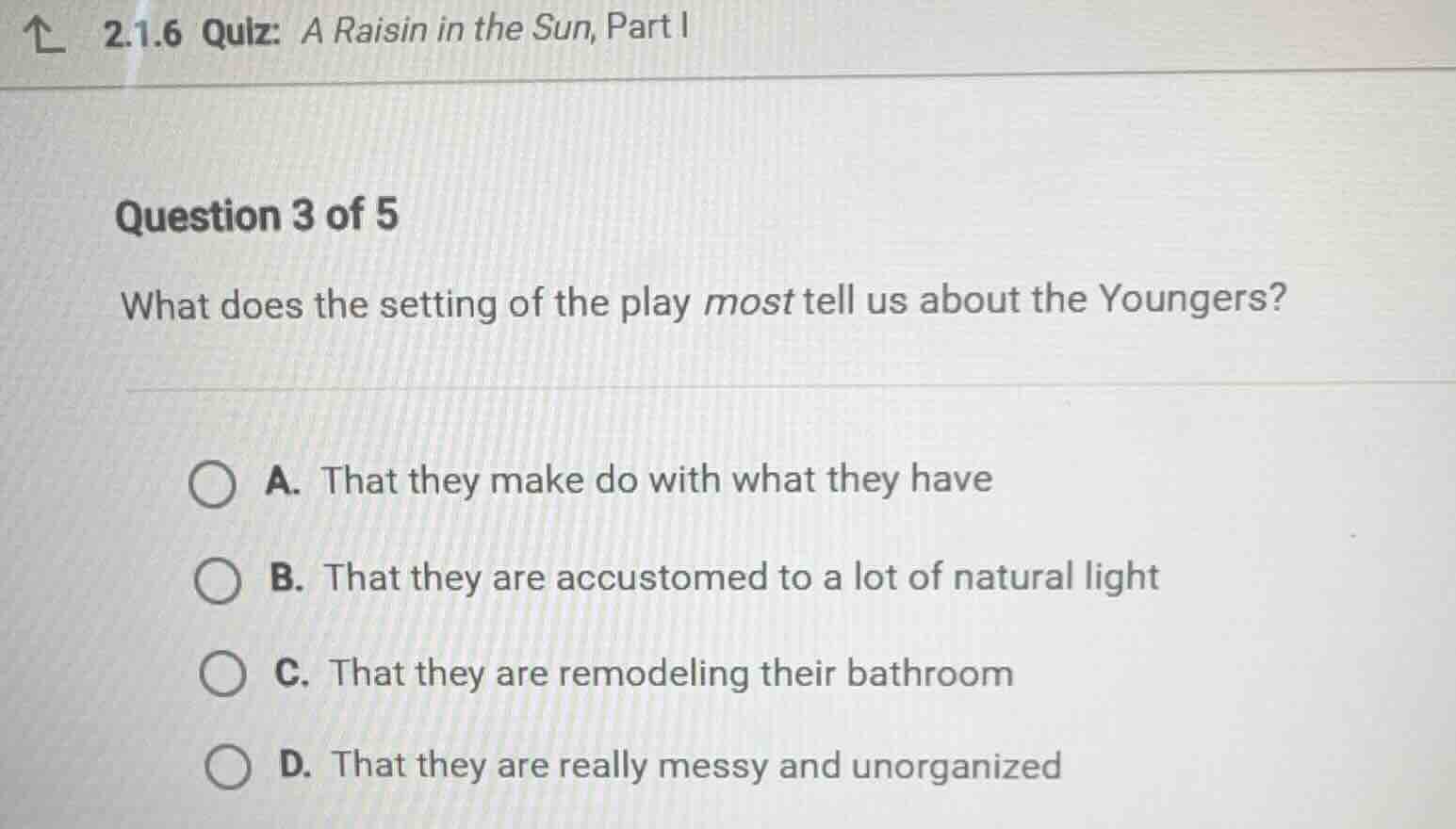 question 3 of 5 what does the setting of the play most tell us about th…