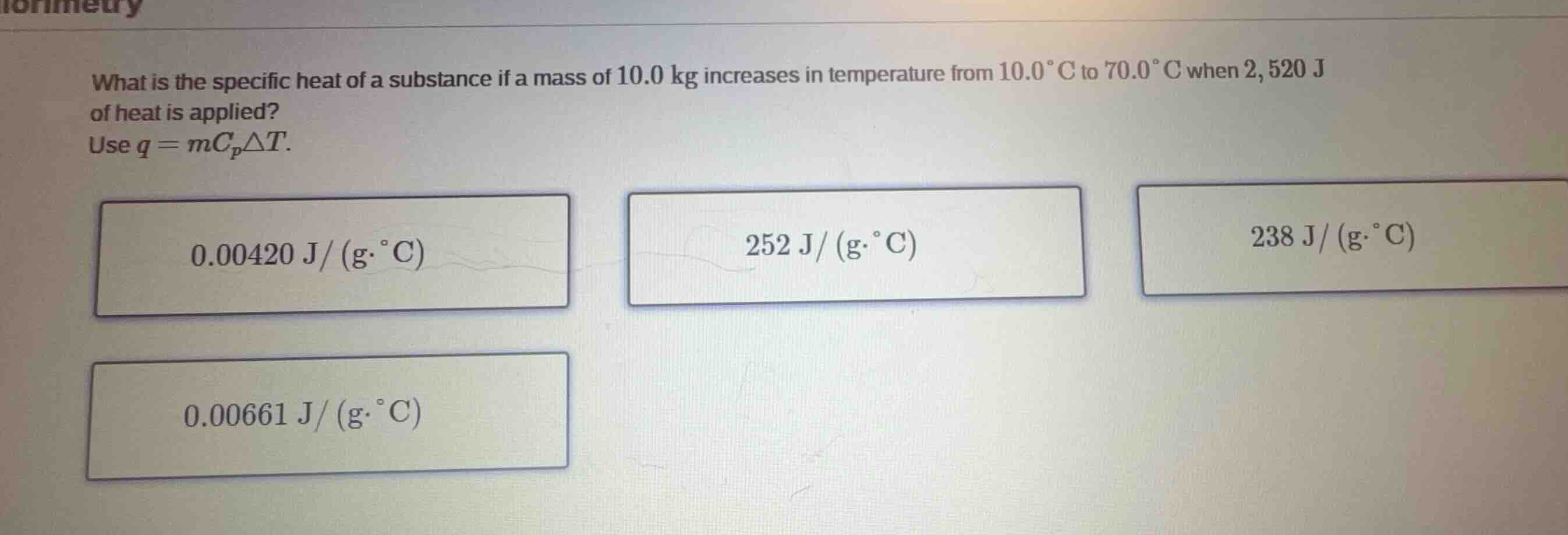 what is the specific heat of a substance if a mass of \\(10.0\\text{ kg…
