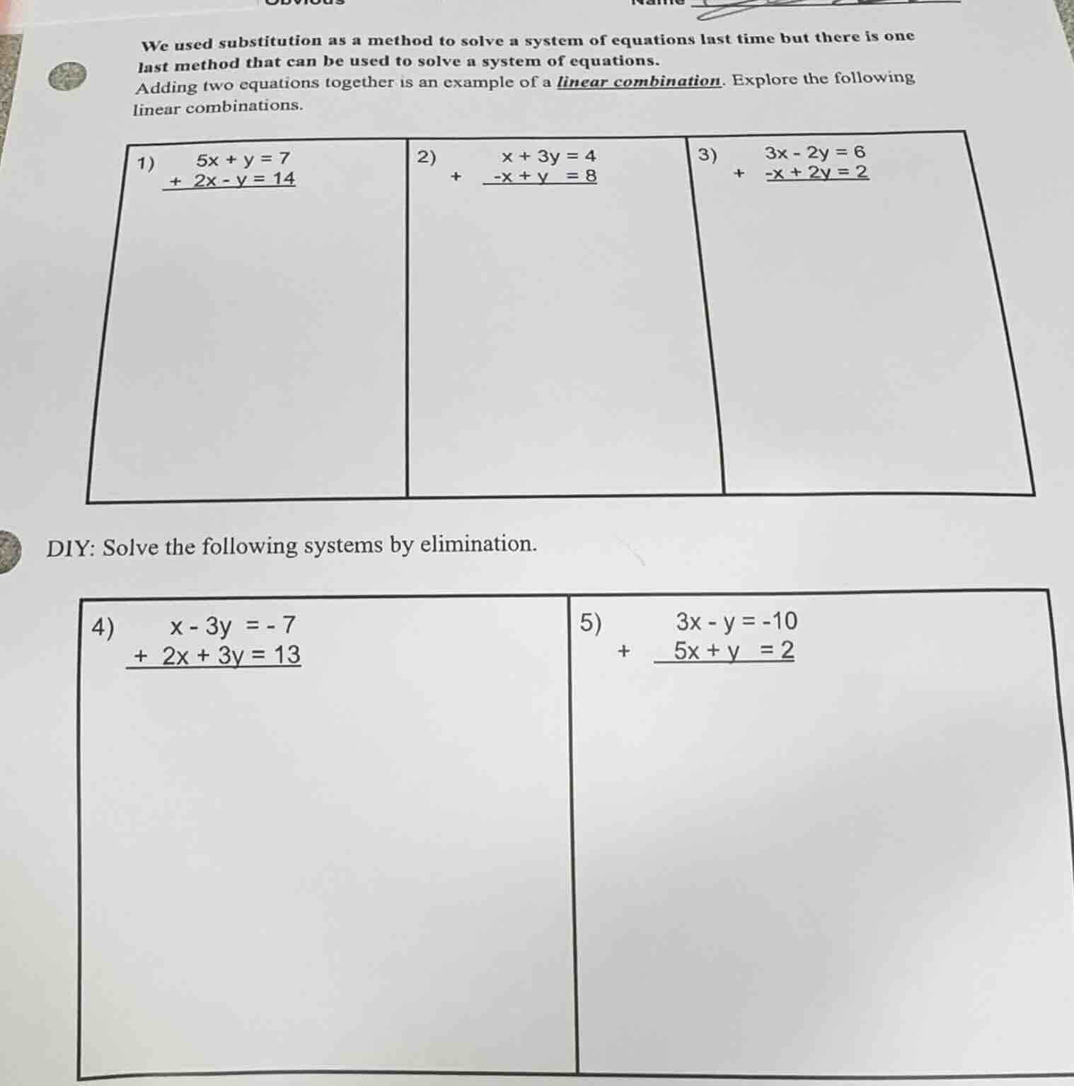 we used substitution as a method to solve a system of equations last ti…