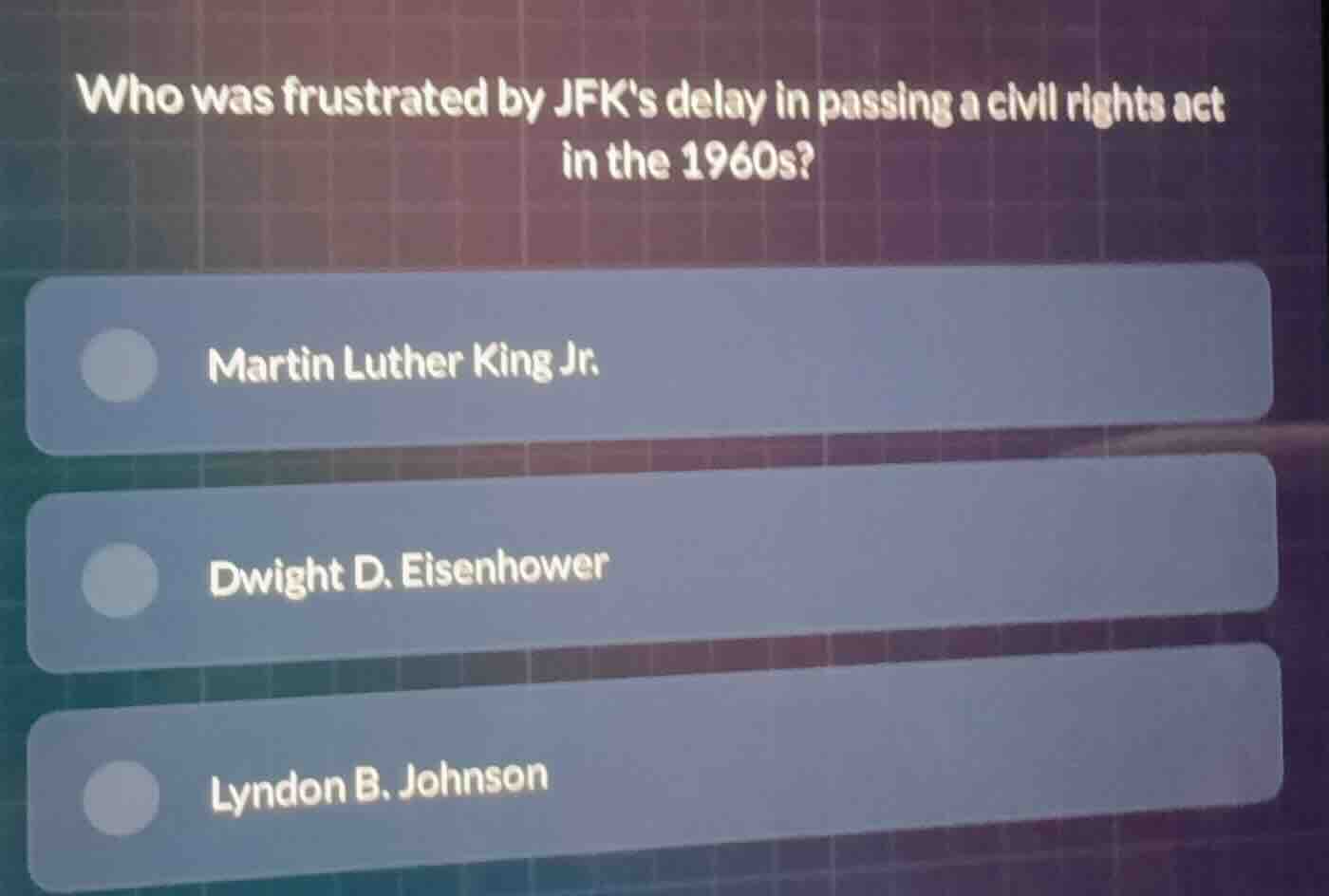 who was frustrated by jfks delay in passing a civil rights act in the 1…