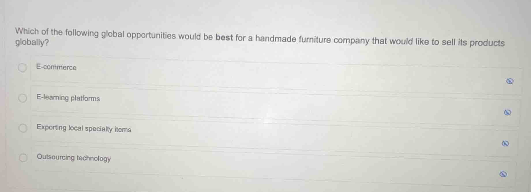 which of the following global opportunities would be best for a handmad…