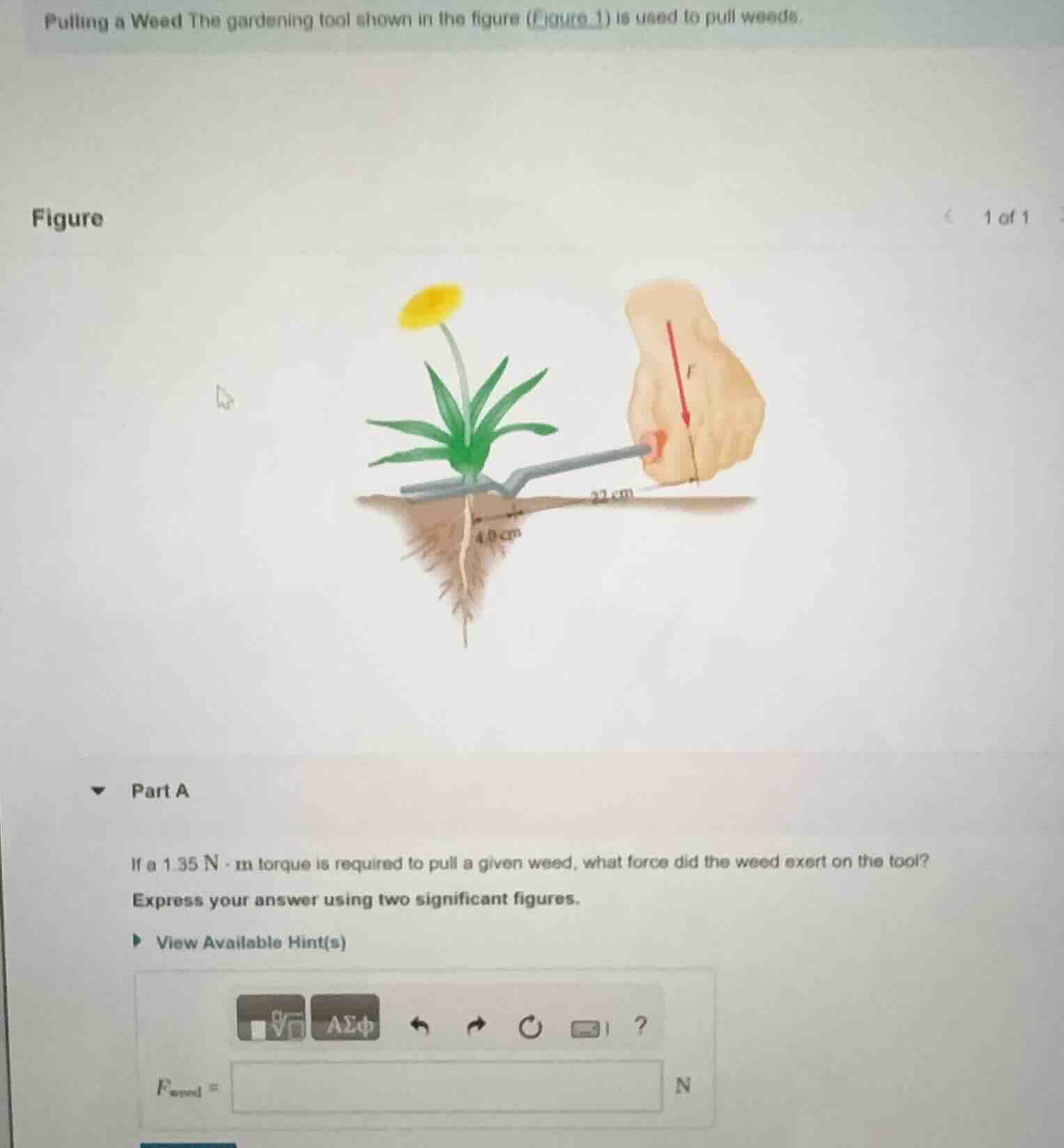 pulling a weed the gardening tool shown in the figure (figure 1) is use…