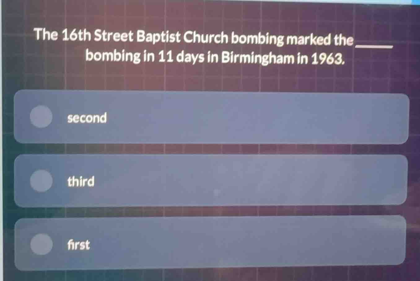 the 16th street baptist church bombing marked the \\_\\_\\_\\_\\_ bombi…