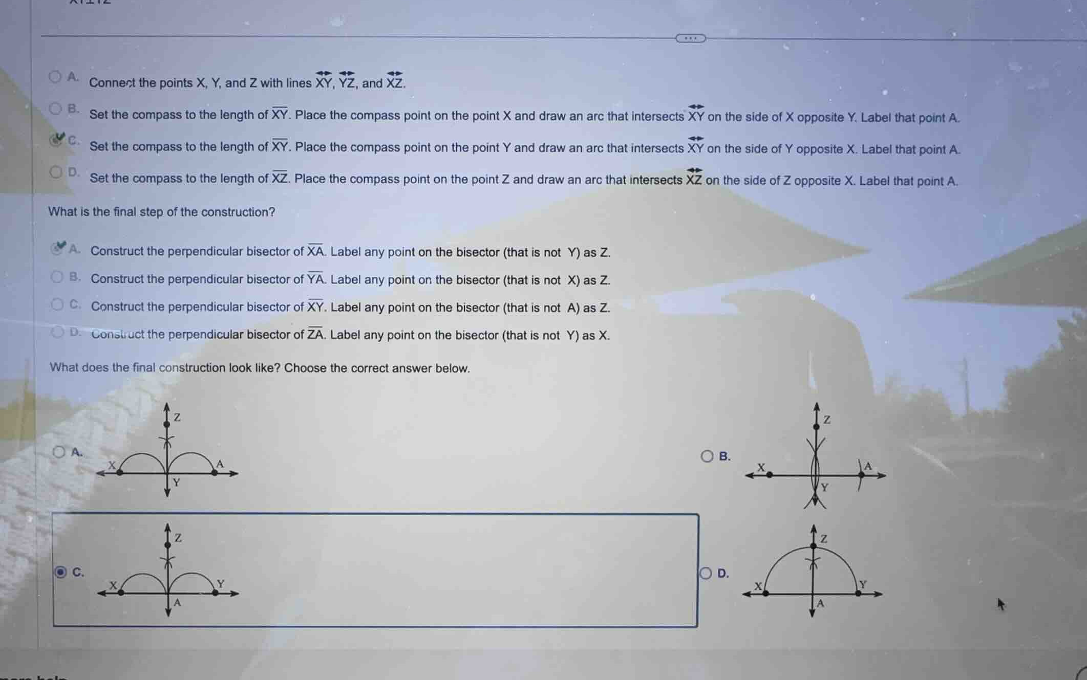 a. connect the points x, y, and z with lines \\(\\overleftrightarrow{xy…