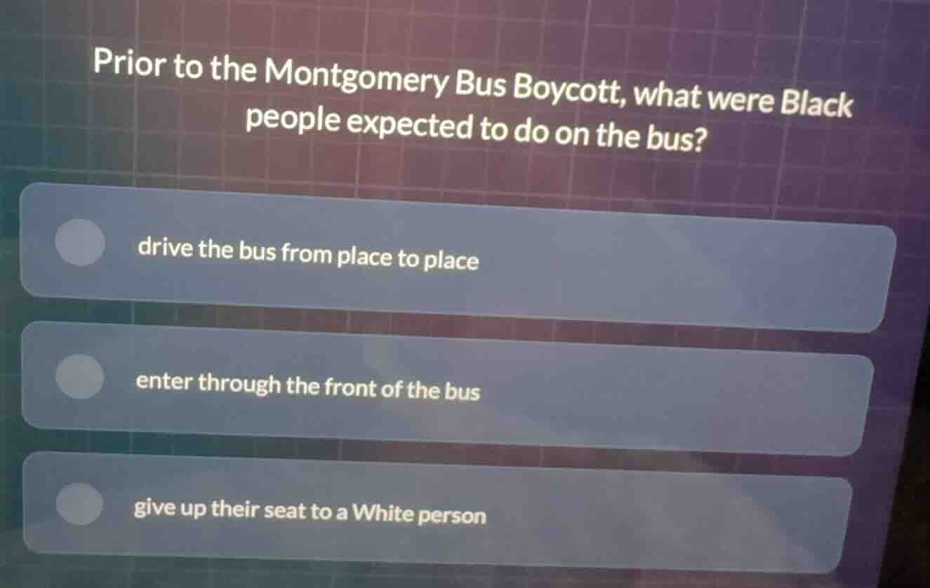 prior to the montgomery bus boycott, what were black people expected to…