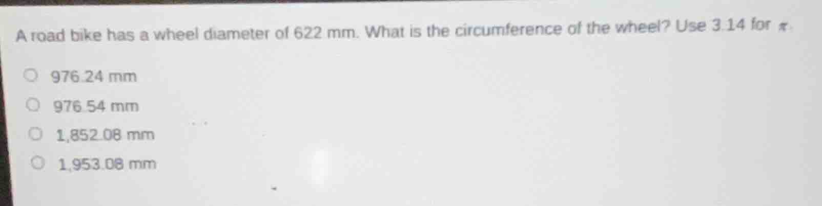 a road bike has a wheel diameter of 622 mm. what is the circumference o…