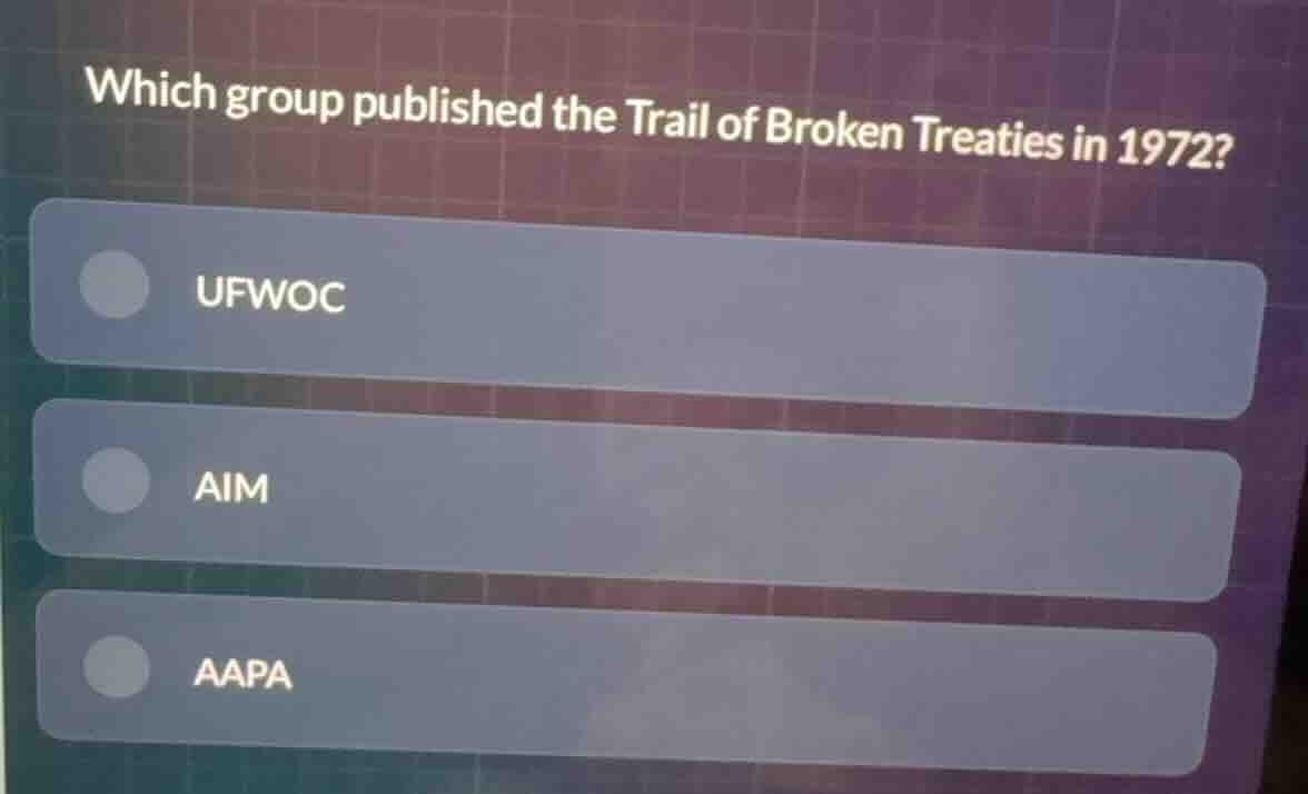 which group published the trail of broken treaties in 1972? ufwoc aim a…