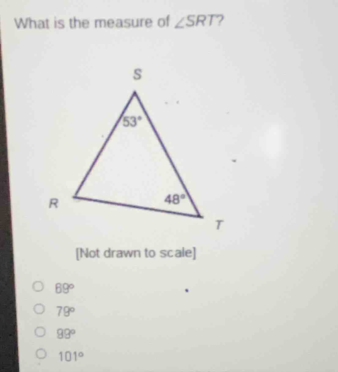 what is the measure of \\(\\angle srt\\)? not drawn to scale \\(69^\\ci…