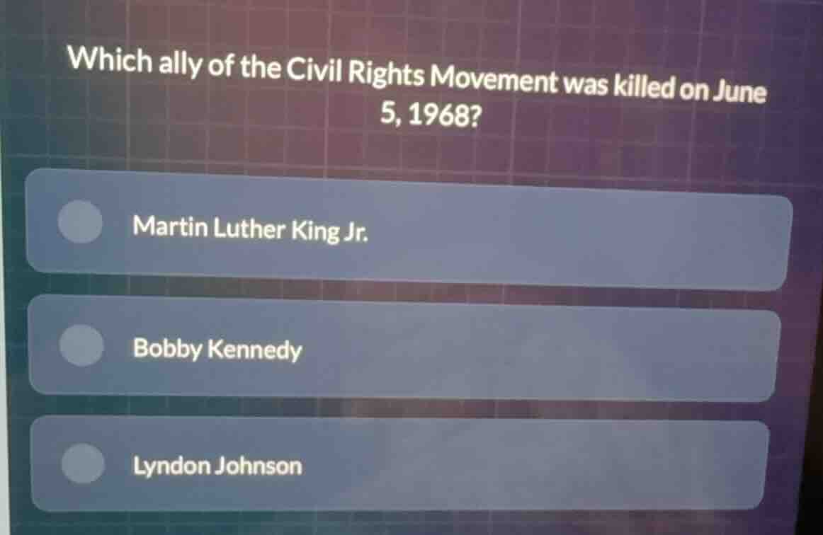 which ally of the civil rights movement was killed on june 5, 1968? mar…