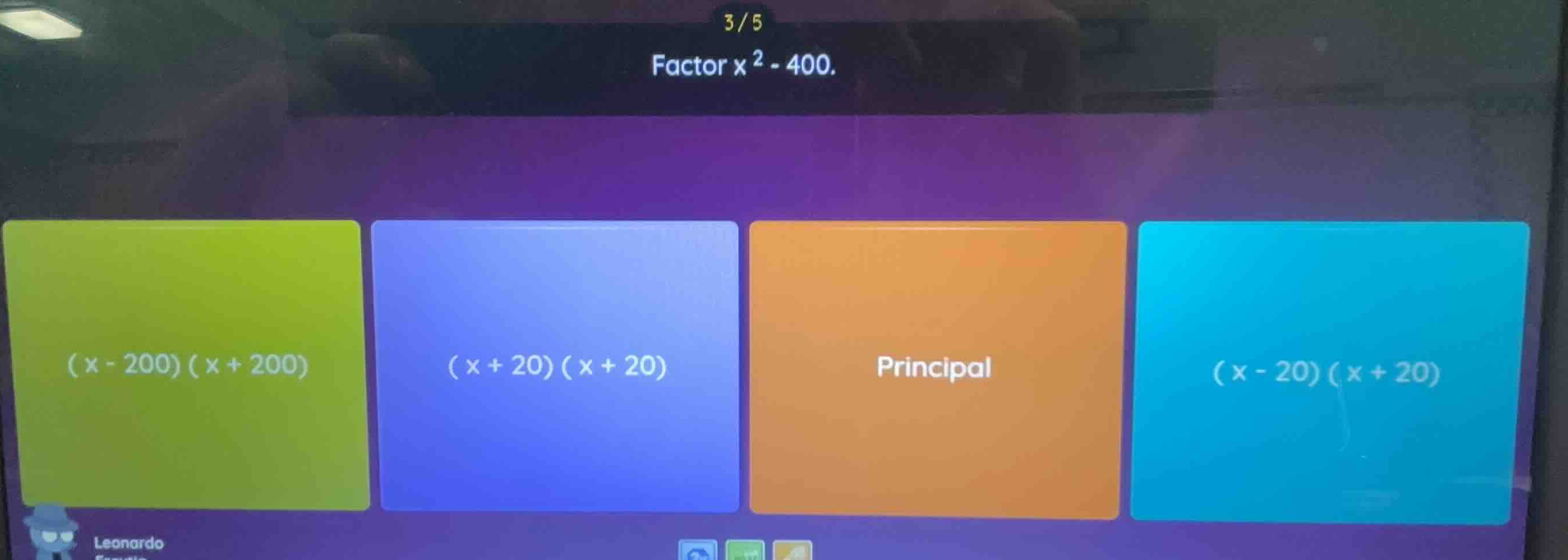 factor \\(x^2 - 400\\). options: - \\((x - 200)(x + 200)\\) - \\((x + 2…
