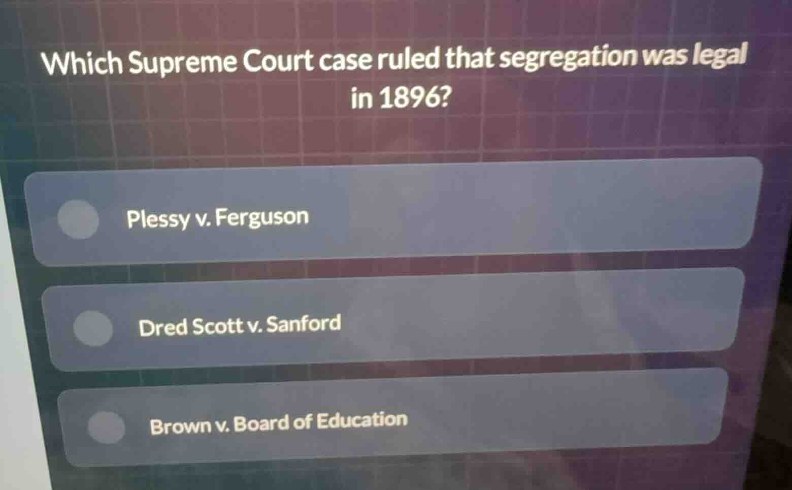 which supreme court case ruled that segregation was legal in 1896? ples…