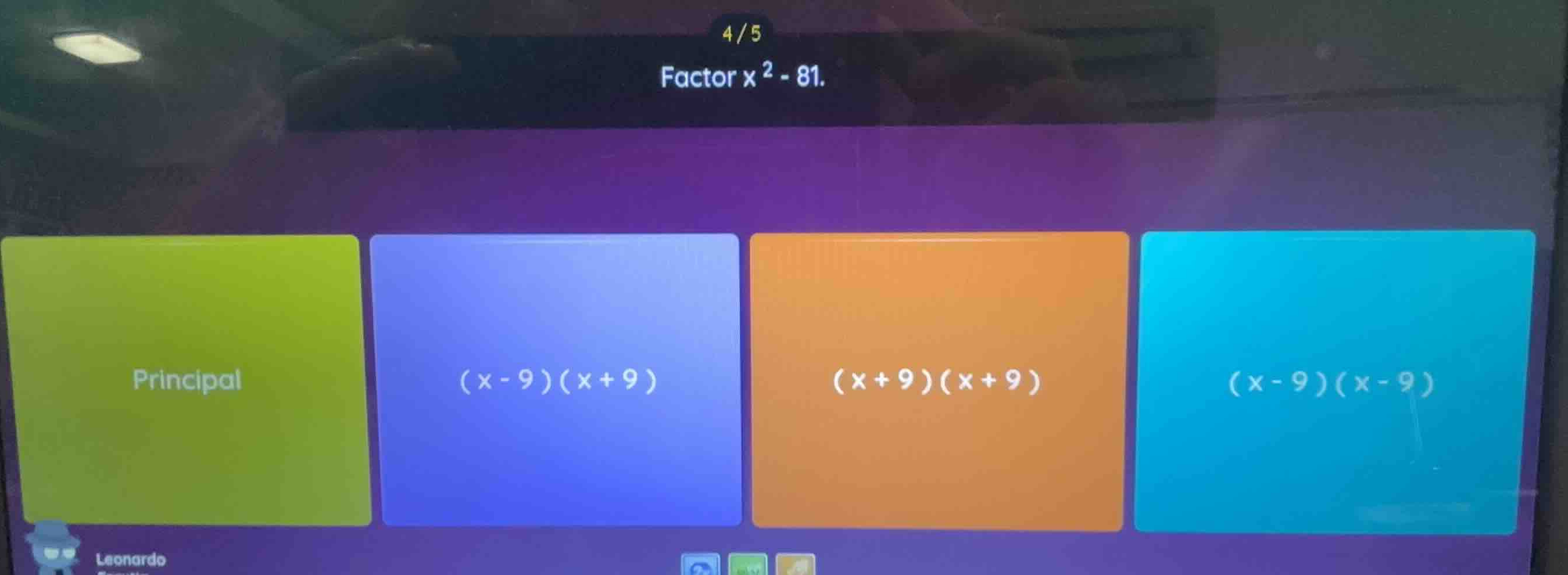factor \\(x^2 - 81\\). * principal * \\((x - 9)(x + 9)\\) * \\((x + 9)(…
