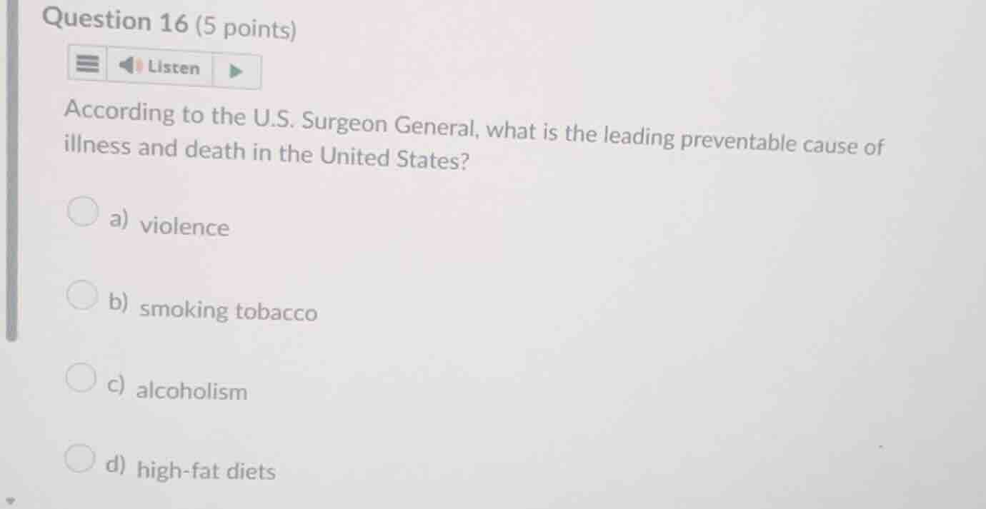 question 16 (5 points) according to the u.s. surgeon general, what is t…