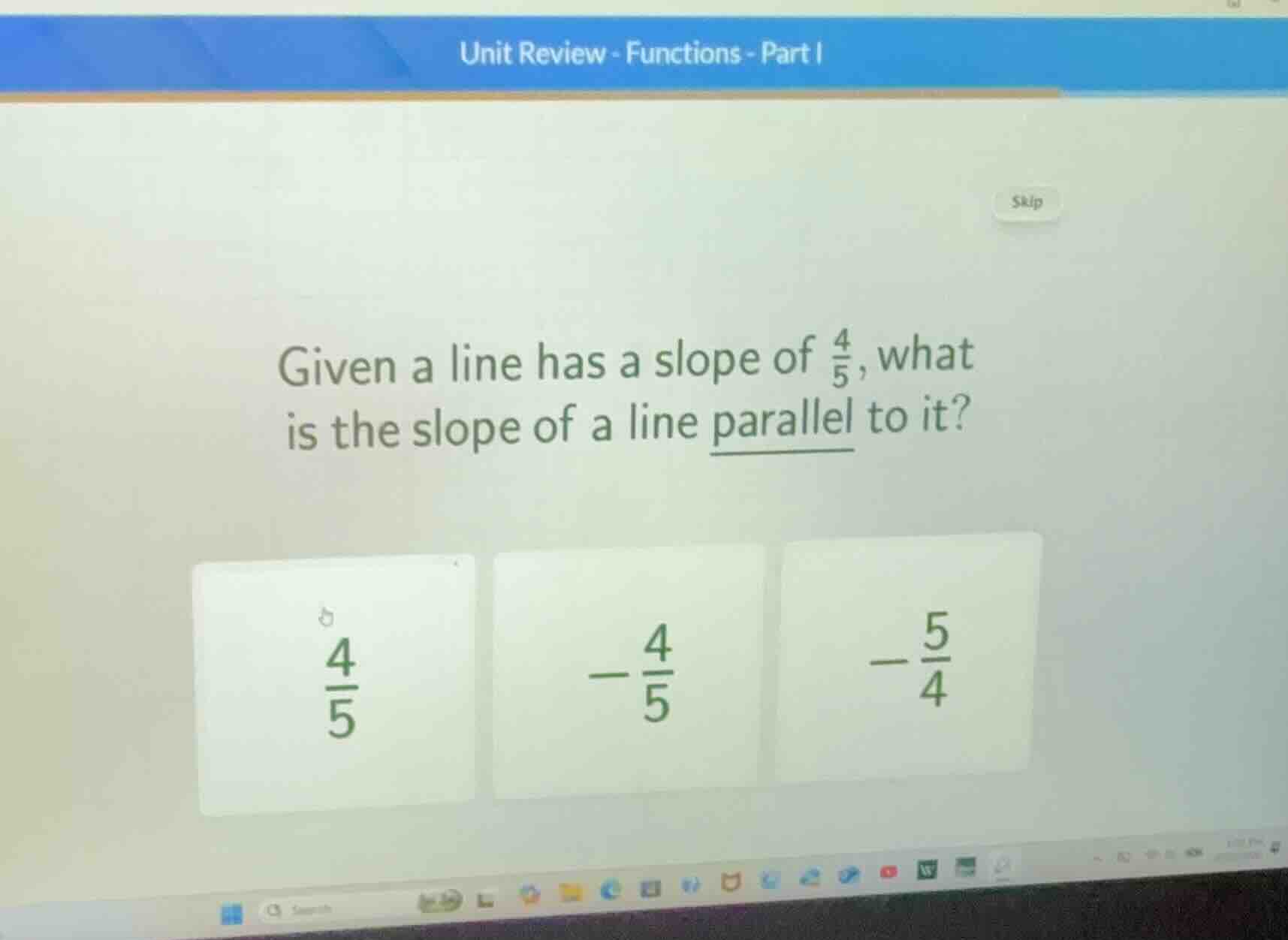 given a line has a slope of \\(\\frac{4}{5}\\), what is the slope of a …