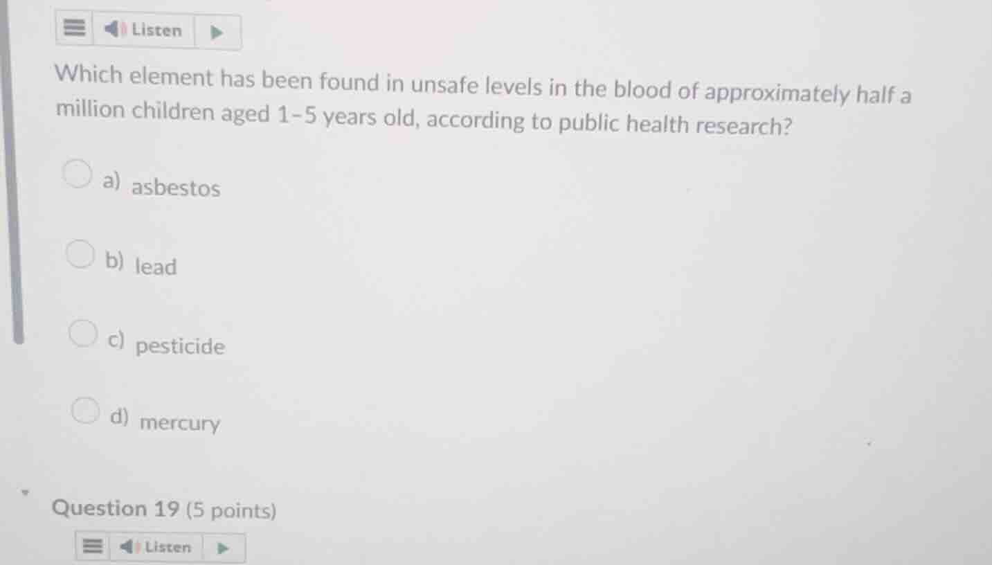 which element has been found in unsafe levels in the blood of approxima…