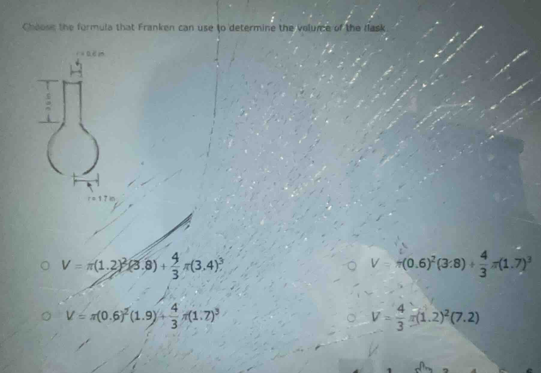 choose the formula that franken can use to determine the volume of the …