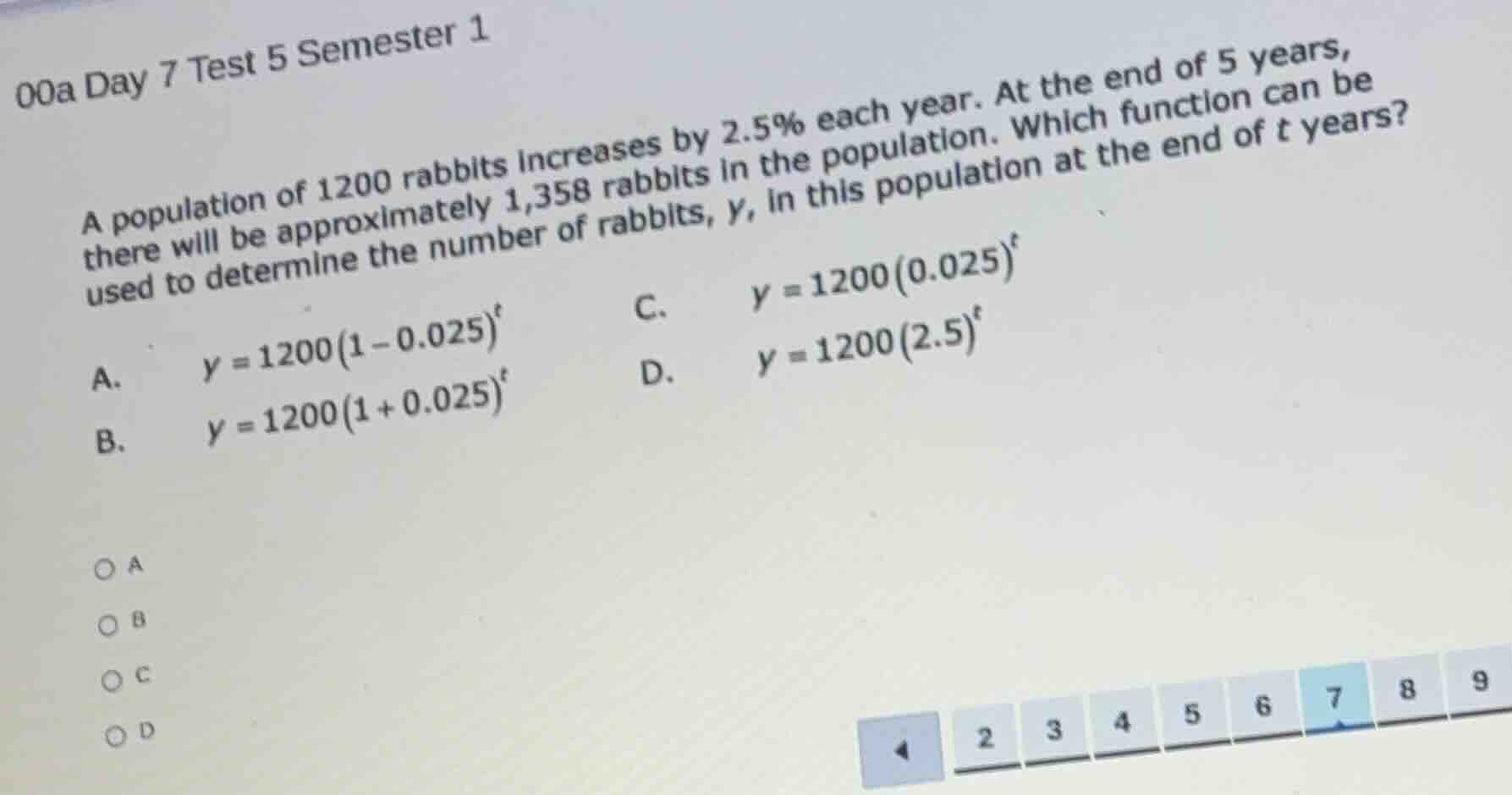 00a day 7 test 5 semester 1 a population of 1200 rabbits increases by 2…