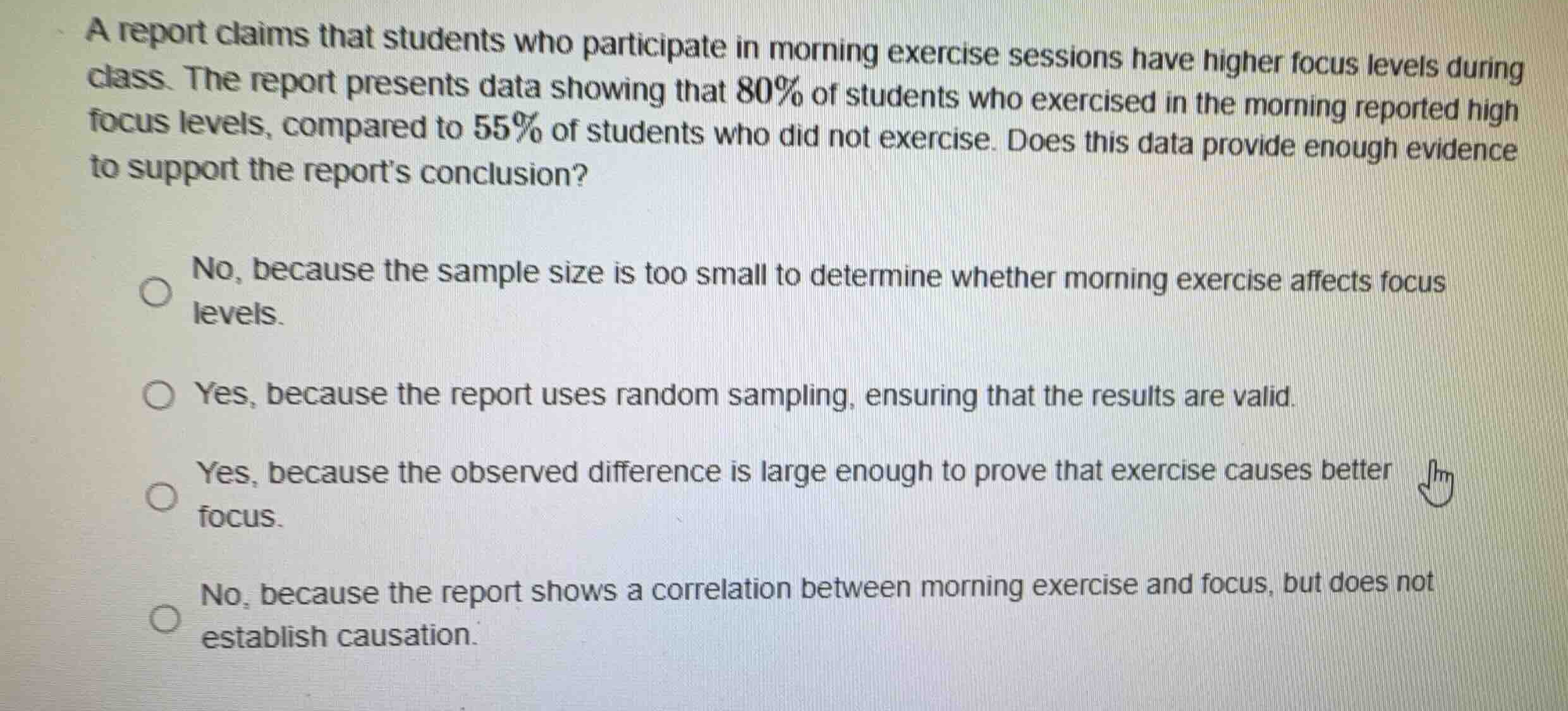 a report claims that students who participate in morning exercise sessi…