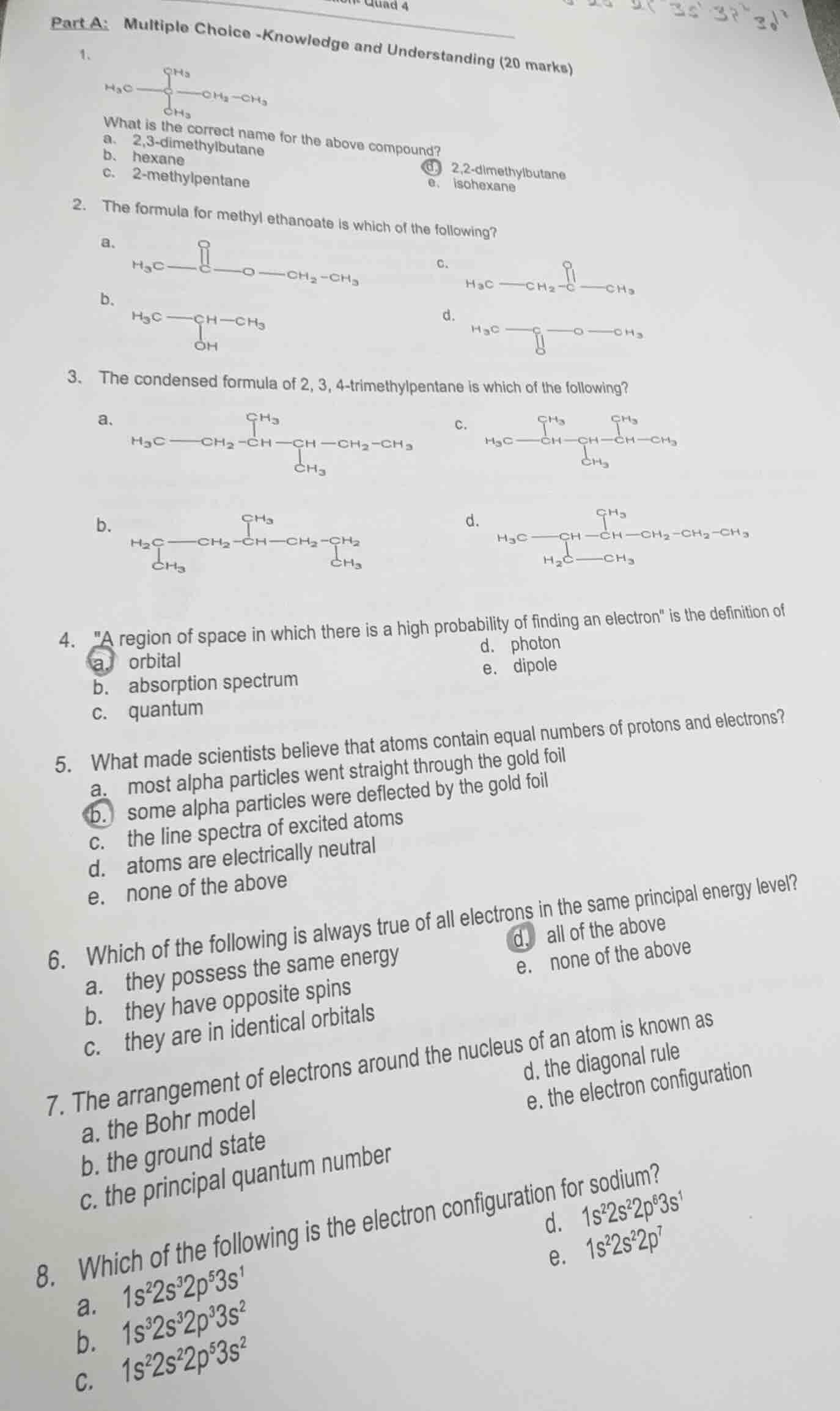 part a: multiple choice - knowledge and understanding (20 marks) 1. wha…