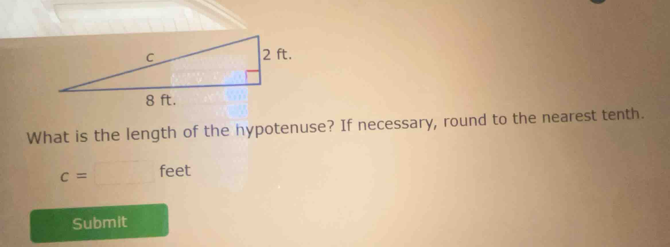 what is the length of the hypotenuse? if necessary, round to the neares…