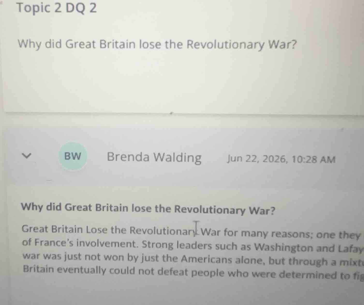 topic 2 dq 2 why did great britain lose the revolutionary war?